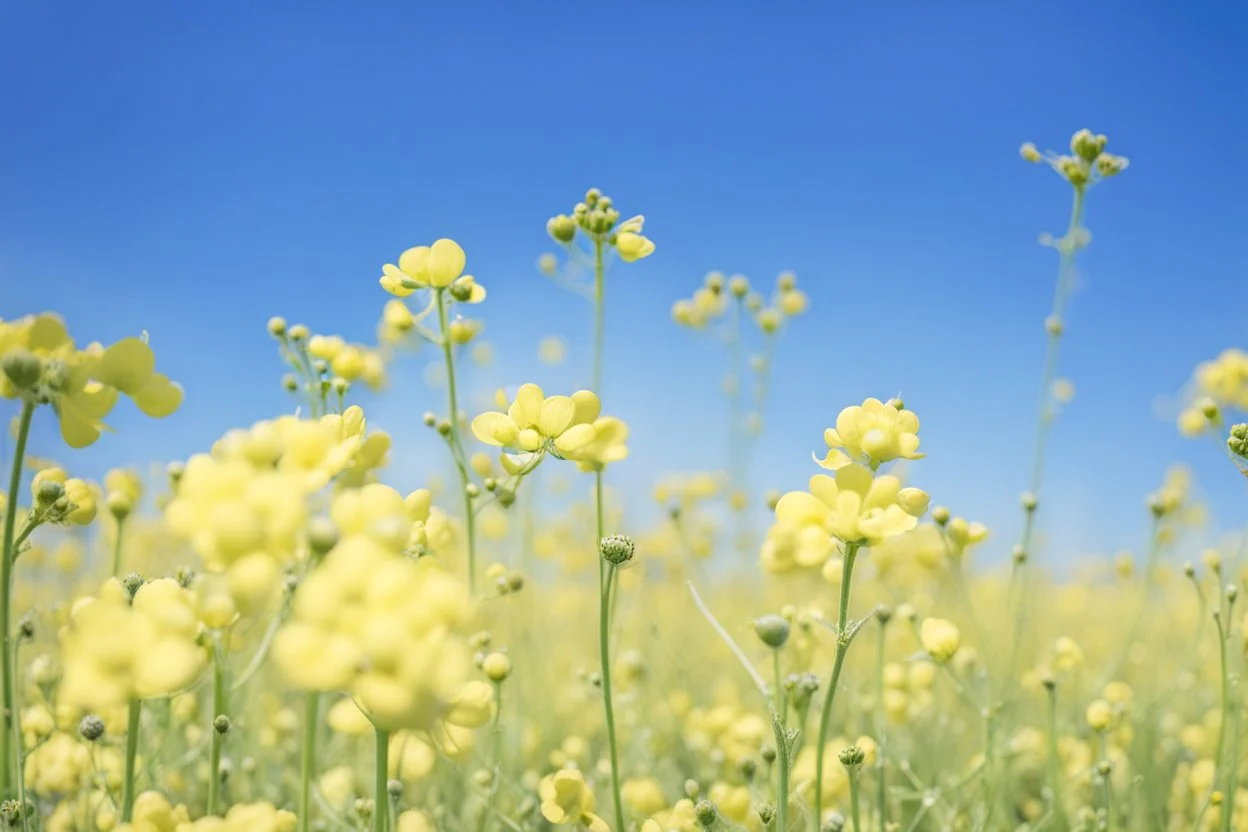 bottom half canola plants detailed, top half sky, photo