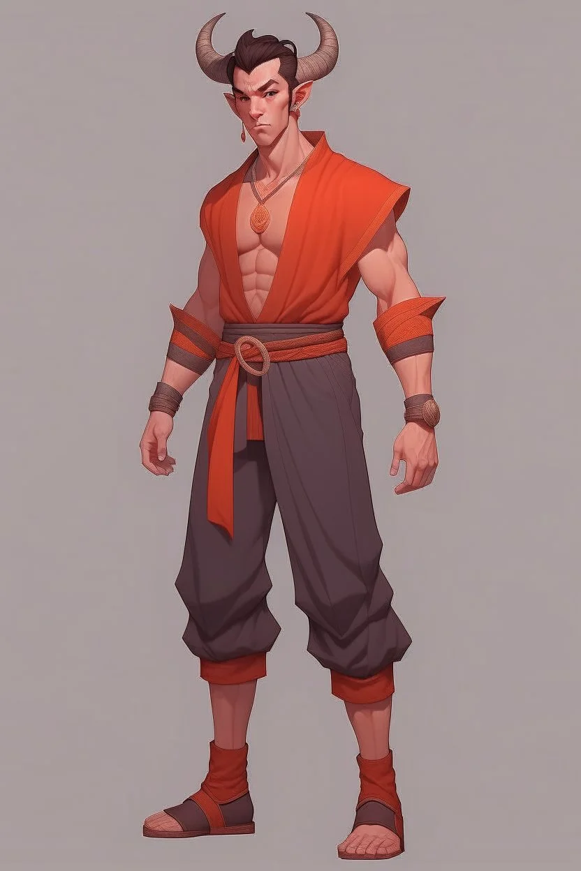 Full Body, Male Tiefling Massive Body, monk, street outfit like goku