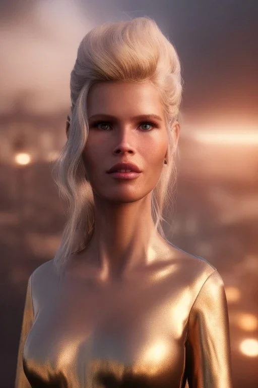 Ultra Realistic retro sci-fi movie scene, waist up view portrait, blonde woman, sweet young Claudia Schiffer face, perfect iris, glow eyes, makeup, weapon. Soldiers next to background, Retro sci-fi style, helmet, tight latex coat, fog, rain, soft color, highly detailed, unreal engine 5, ray tracing, RTX, lumen lighting, ultra detail, volumetric lighting, 3d, finely drawn, high definition, high resolution.