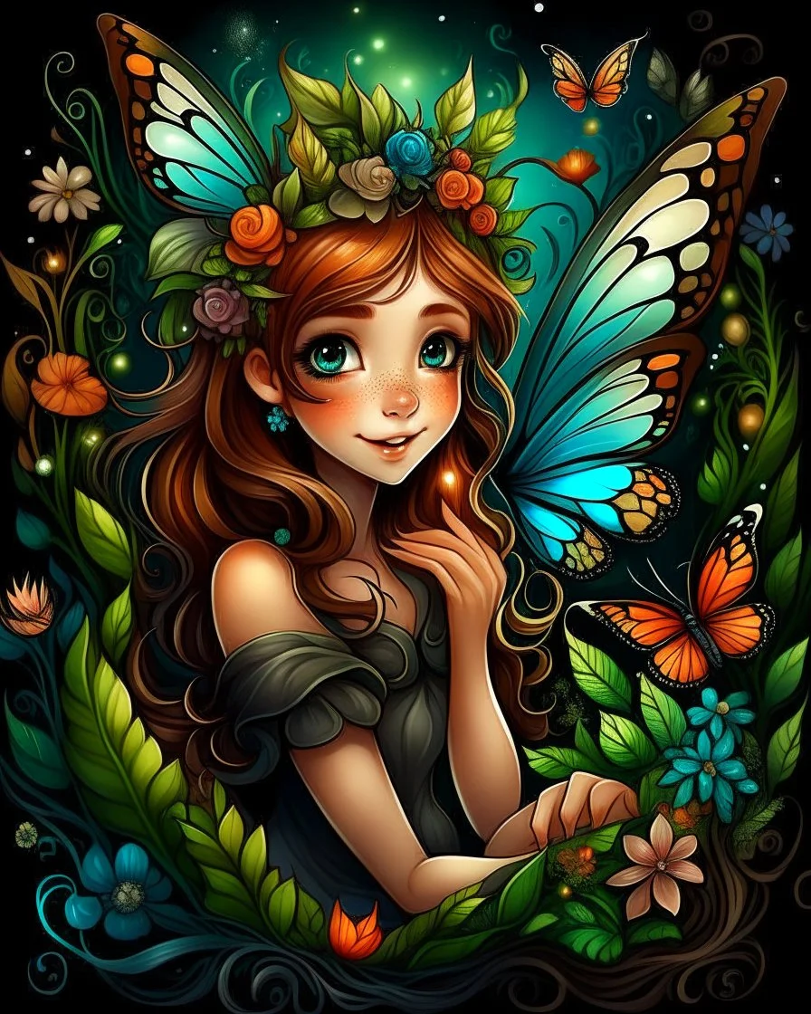 enchanted cute fairies , black backwornd, adult book cover