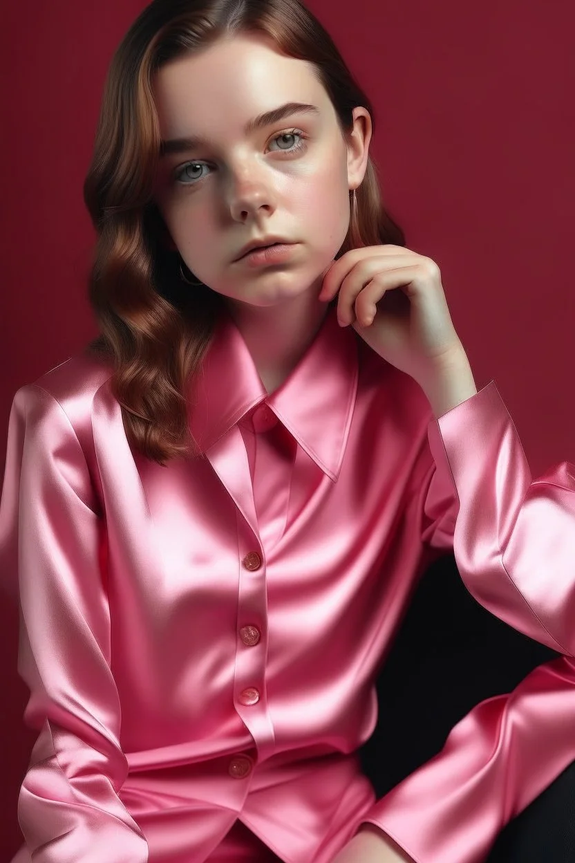 girl in pink satin suit