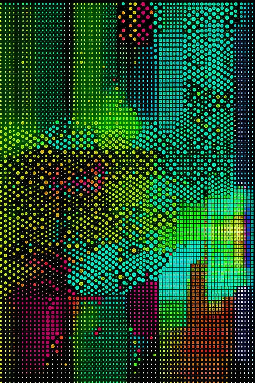 SQUARE GRID ABSTRACT LINES AND DOTS DANCING FULL COLOUR STYLE OF HIROKU OGAI