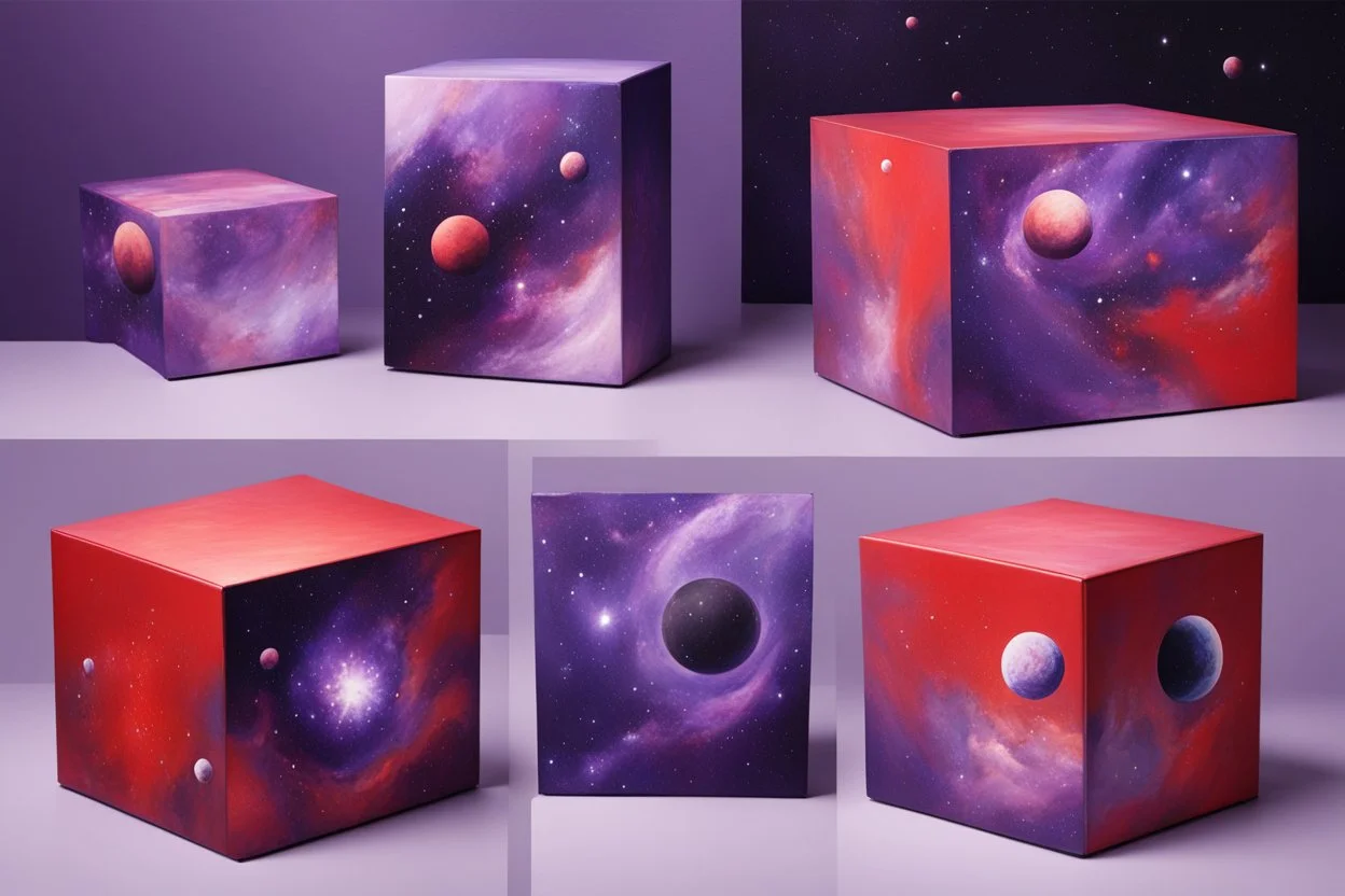 beautiful paintings of purple space on red boxes