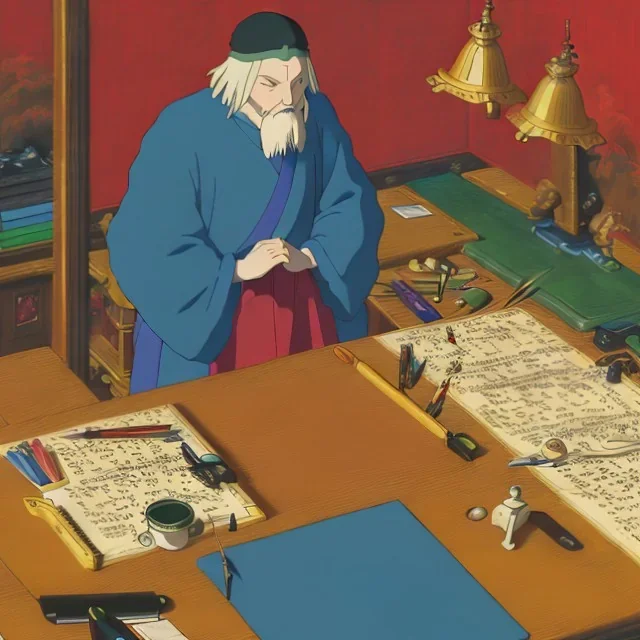 leonardo da vinci works in his study on a laptop at his desk. color charts in background. hyperdetailed, warm colors, movie poster, photoillustration, oil on canvas, lens flare