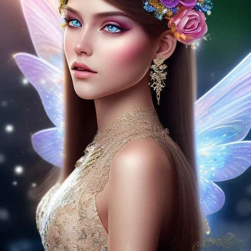 bright fairy, beautiful portrait,long hair, flowers