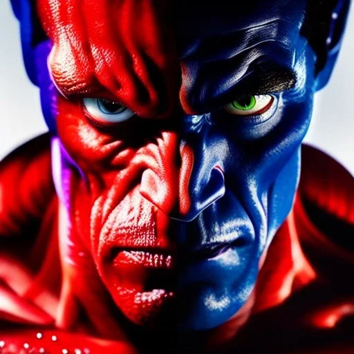 Ultra detailed fullbody Portrait in oil on canvas of X-Men Nightcrawler merges with REd Hulk,intense stare,extremely detailed digital painting, extremely detailed face,crystal clear Big eyes, mystical colors ,perfectly centered image, perfect composition, rim light, beautiful lighting,masterpiece,8k, stunning scene, raytracing, anatomically correct, in the style of robert e howard and Ken Kelley and Ohrai Noriyoshi and Simon Bisley and tomzj1