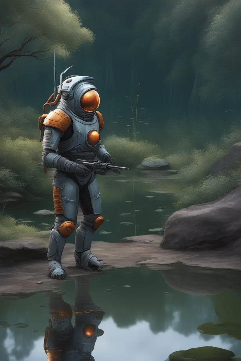 [Asimov's Foundation] A man in scifi outfit around a pond