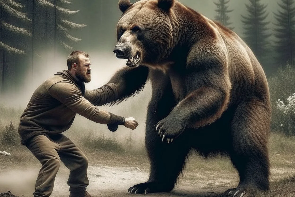 MAN FIGHTNG BEAR REAL LIFE PHOTOREASLITIC