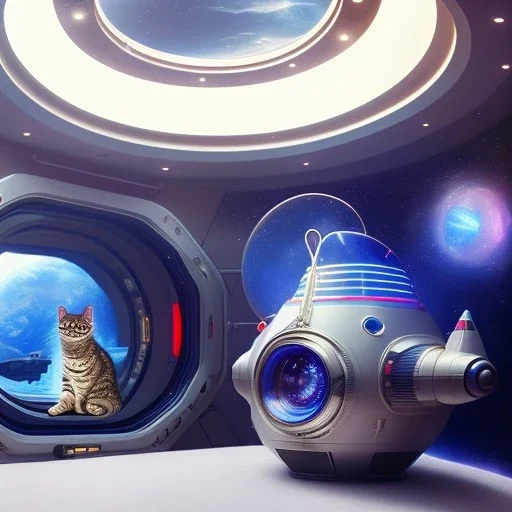 hyper-realistic spaceship interior with floating astronaut and a cat, porthole in background, 8k resolution, high-quality, fine-detail, detailed matte, intricate, 3D octane render, illustration, digital art, brian froud, howard lyon, anna dittman, greg rutowski,