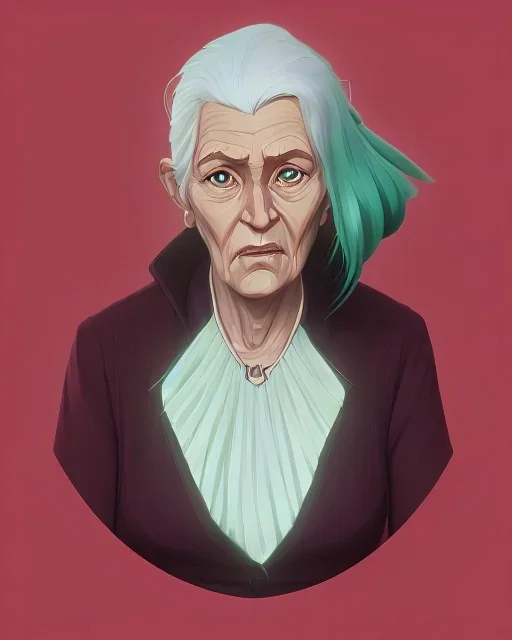 portrait of a dignified old woman with green eyes and white hair