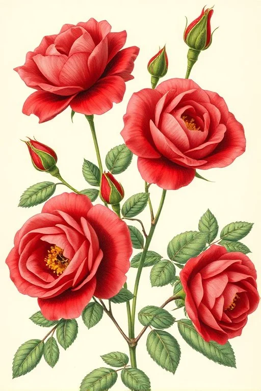 a botanical illustration of a red roses