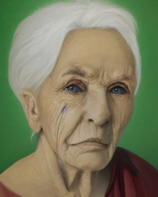 Abstract portrait of a dignified old woman with green eyes and white hair