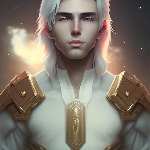 fantasy young ethnic skinny male with lean muscles, white hair, in library, ⭐☁️, friendly slight smile, hd, uhd, full body, modern anime art style, epic anime key visual, Artstation trending, loish rossdraws artgerm, golden ratio, fake detail, trending pixiv fanbox, style of makoto shinkai studio ghibli genshin impact james gilleard greg rutkowski chiho aoshima