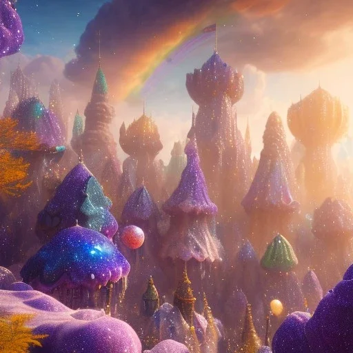 blue gold and violet landscape with multicolored crystals falling from the sky, full of details, smooth, bright sunshine，soft light atmosphere, light effect，colorful, concept art, smooth, extremely sharp detail, finely tuned detail, ultra high definition, 8 k, unreal engine 5, ultra sharp focus