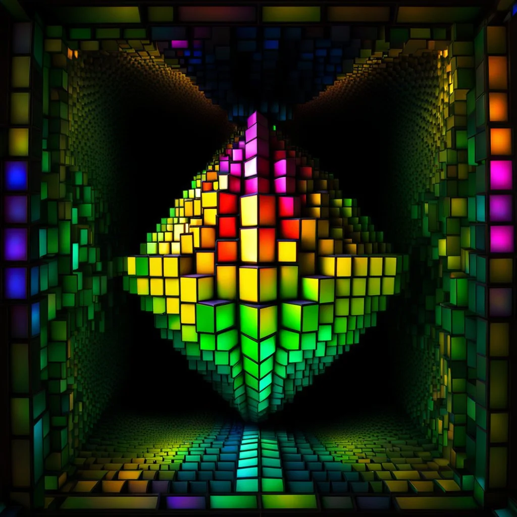 a mandelbulb 3d fractal made of metallic random color cubes a pertty artistc background