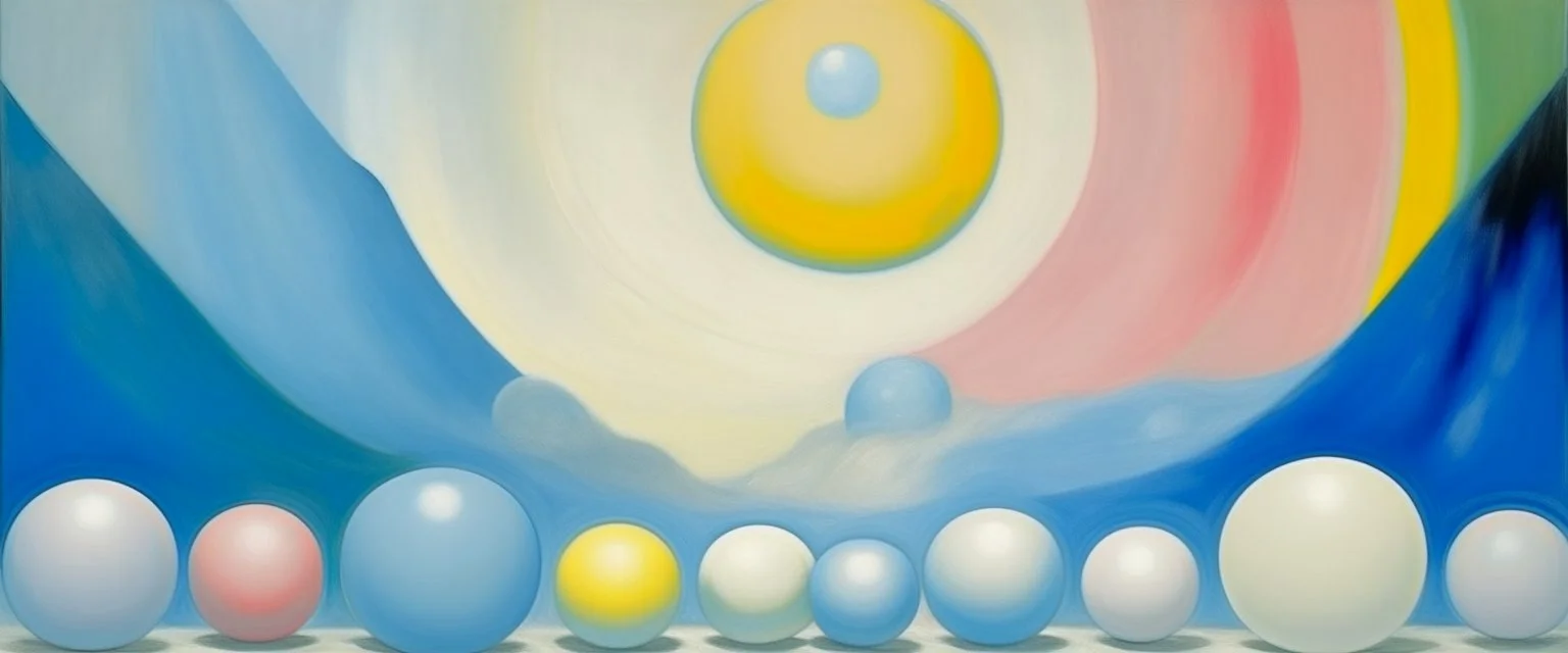 A pale bluish white realm with glowing light balls painted by Alexej von Jawlensky