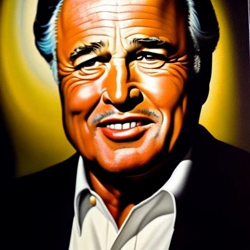 Ultra detailed fullbody Portrait in oil on canvas of Marlon Brando ,extremely detailed digital painting, extremely detailed face, crystal clear eyes, mystical colors ,perfectly centered image, perfect composition, rim light, beautiful lighting,masterpiece ,16k, stunning scene, raytracing, anatomically correct, in the style of Simon Bisley and uncannyknack and caravaggio and Seung Eun Kim and Steve Jung Jeehyung Lee.