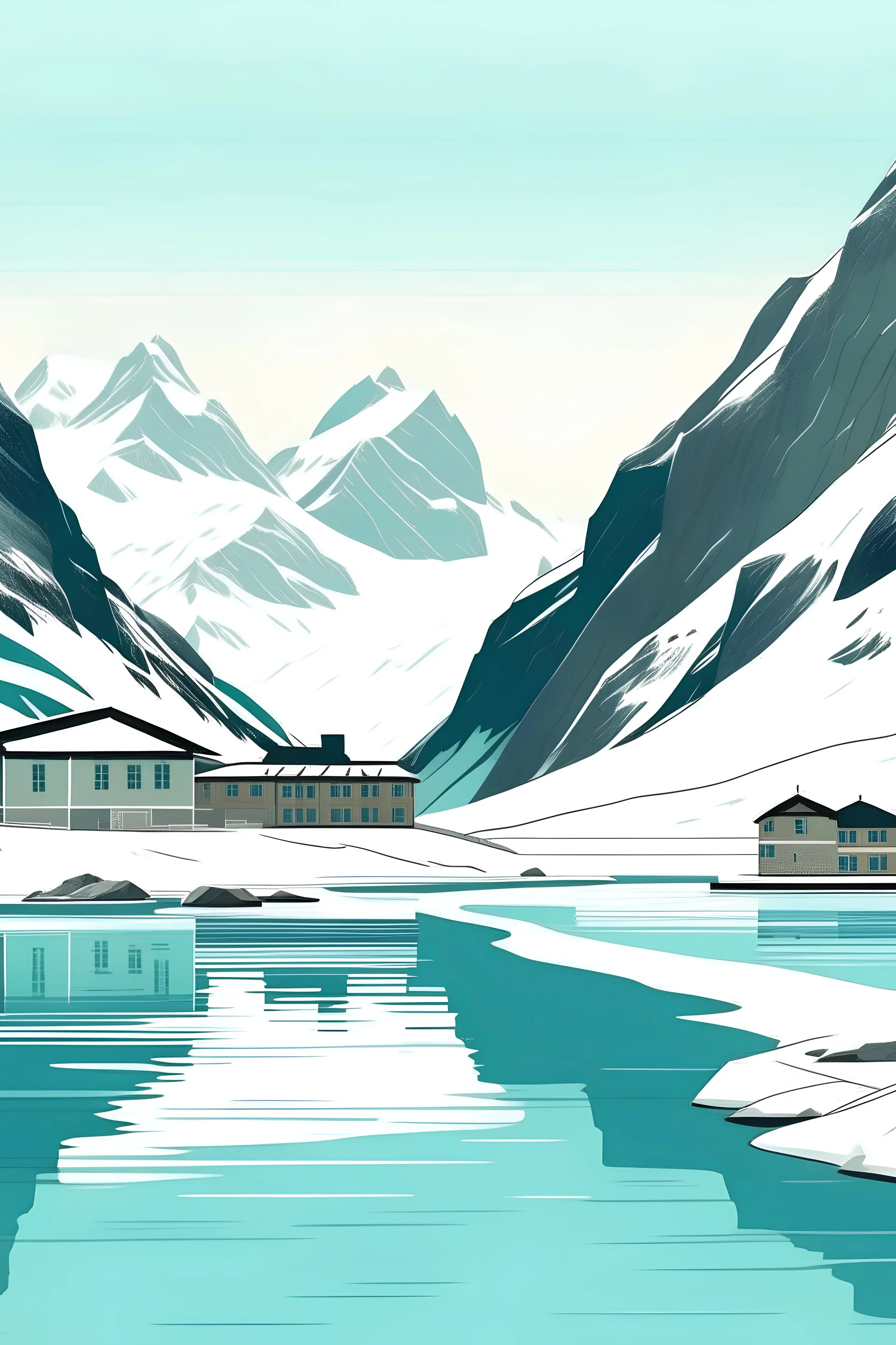 Can you create an image of Amden and with Val d'isère lake in a poster style