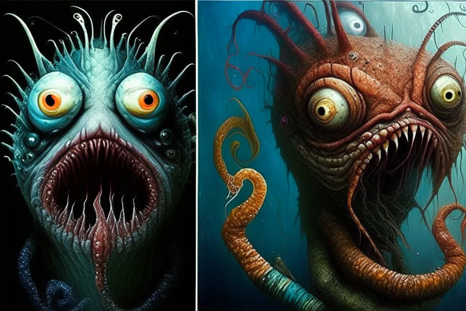 thousand creepy fingers and thousand creepy eyes in artistic form by Chet Zar and Anton Semenov and Michael Hussar spine-chilling mind-bending in a style of Dec-Art thousand opened eyes - XENO digital art All in one : hyper realistic fantasy eerie fusion of monster and earthworm JIM and Clownfish and Grumpy Cat and alien into one with a thousand creepy fingers, levitating, albino, sharp digital painting, video game digital art, anthropomorphic space shark, trevor phillips, cute little troll,