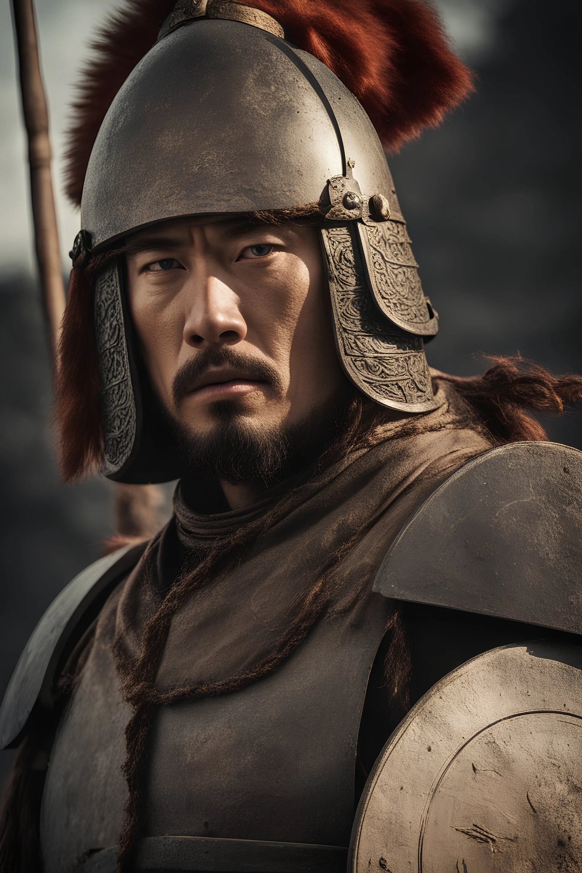 Close-up of a warrior the 1200s and a Mongol warriors portrait , strong athletic build cinematographic photo