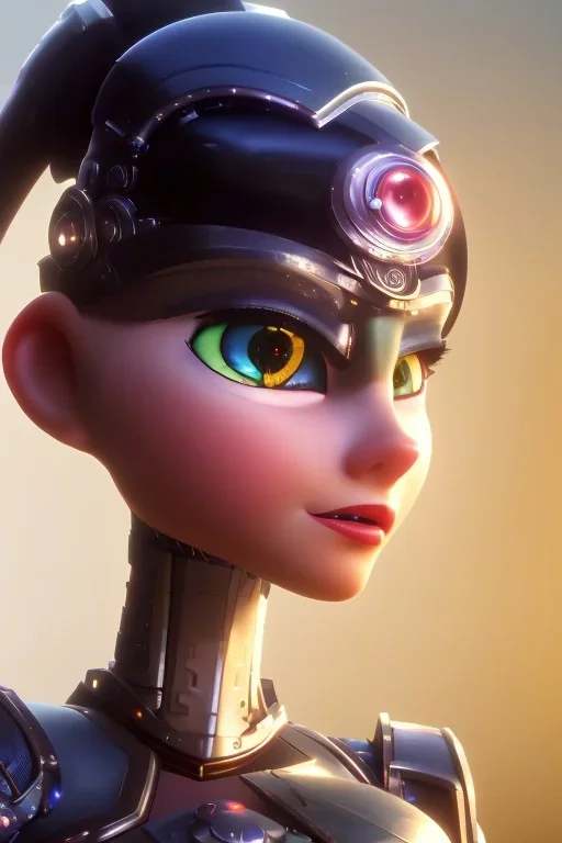 a beautiful full frame portrait digital painting of futuristic animepunk robot, wide angle view, close-up, macro lens, centered camera, titanium accents, intricate details, small minutiae, tiny features, particulars, colorful, 8k, least ambient occlusion, volumetric lighting, volumetric clouds