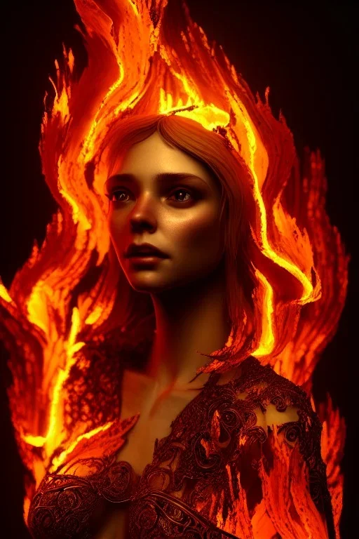 portrait of samantha prince set in fire, cinematic lighting, photorealistic, ornate, intricate, realistic, detailed, volumetric light and shadow, hyper HD, octane render, unreal engine insanely detailed and intricate, hypermaximalist, elegant, ornate, hyper-realistic, super detailed --v 4