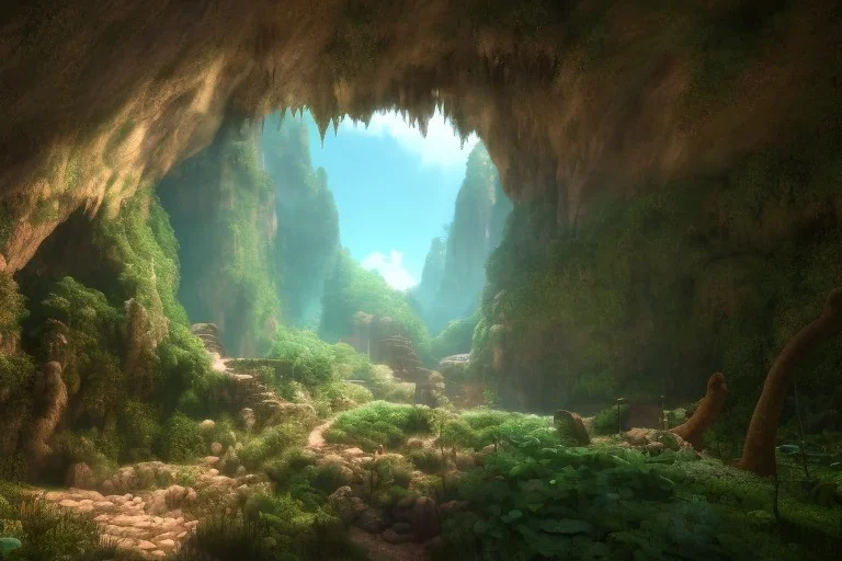 hyper realistic full length photo of a cave entryway in a root covered cliffside, hewn stairs, torches deep inside, fantasy digital painting, stunning intricate details, artwork by ross tran and greg rutkowski, 8k, beautiful detailed intricate insanely detailed, volumetric lighting, volumetric clouds, randomly placed spots of ground fog, cinematic, octane render, shot on imax 70mm, high contrast