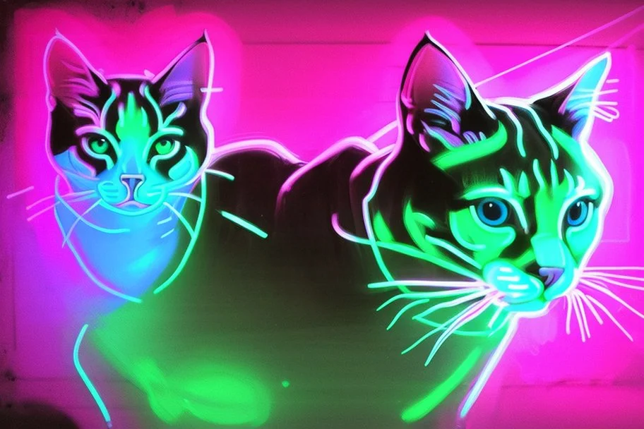 Black light art, neon cat