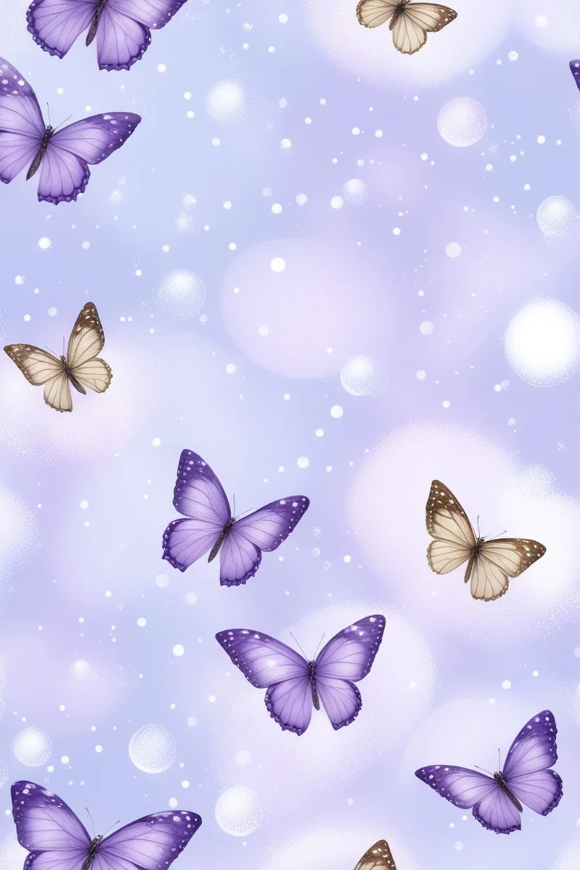 Lavender and light blue butterflies and bubbles in the snow