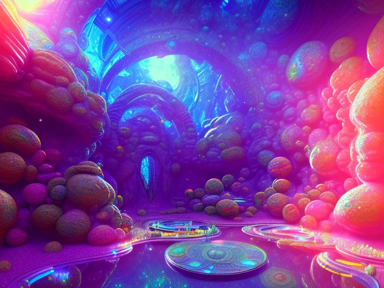 colorful underground crystal cosmic and galactic tunnel ambiance sky rocks sunny pool surreal, full of details, smooth, bright sunshine，soft light atmosphere, light effect，vaporwave colorful, concept art, smooth, extremely sharp detail, finely tuned detail, ultra high definition, 8 k, unreal engine 5, ultra sharp focus