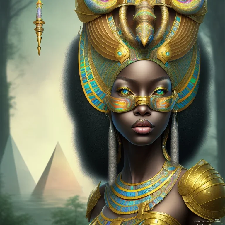 sango fantasy, fantasy magic, intricate, sharp focus, illustration, highly detailed, digital painting, concept art, matte, masterpiece head sexy African beauty black afro hair earth lady silver tiger head Egyptian princess pyramid