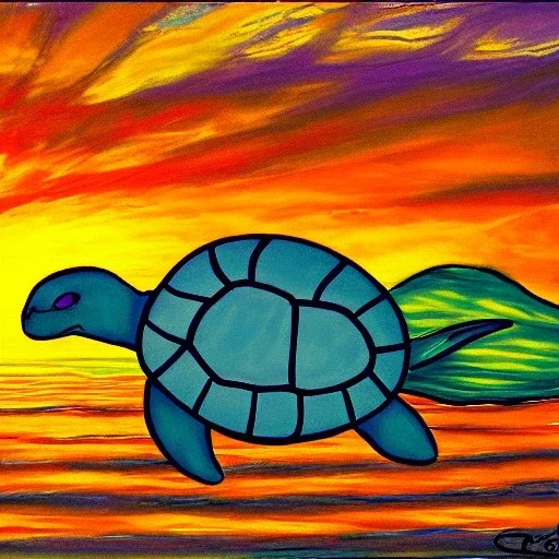 cartoon turtle and sunset