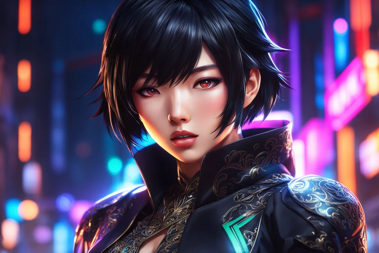 Hot Asian mouth cover, in 8k solo leveling shadow artstyle, silk costum, short black hair, dynamic pose, oshare kei, hurufiyya, rtx , neon lights, intricate details, highly detailed, high details, detailed portrait, masterpiece,ultra detailed, ultra quality