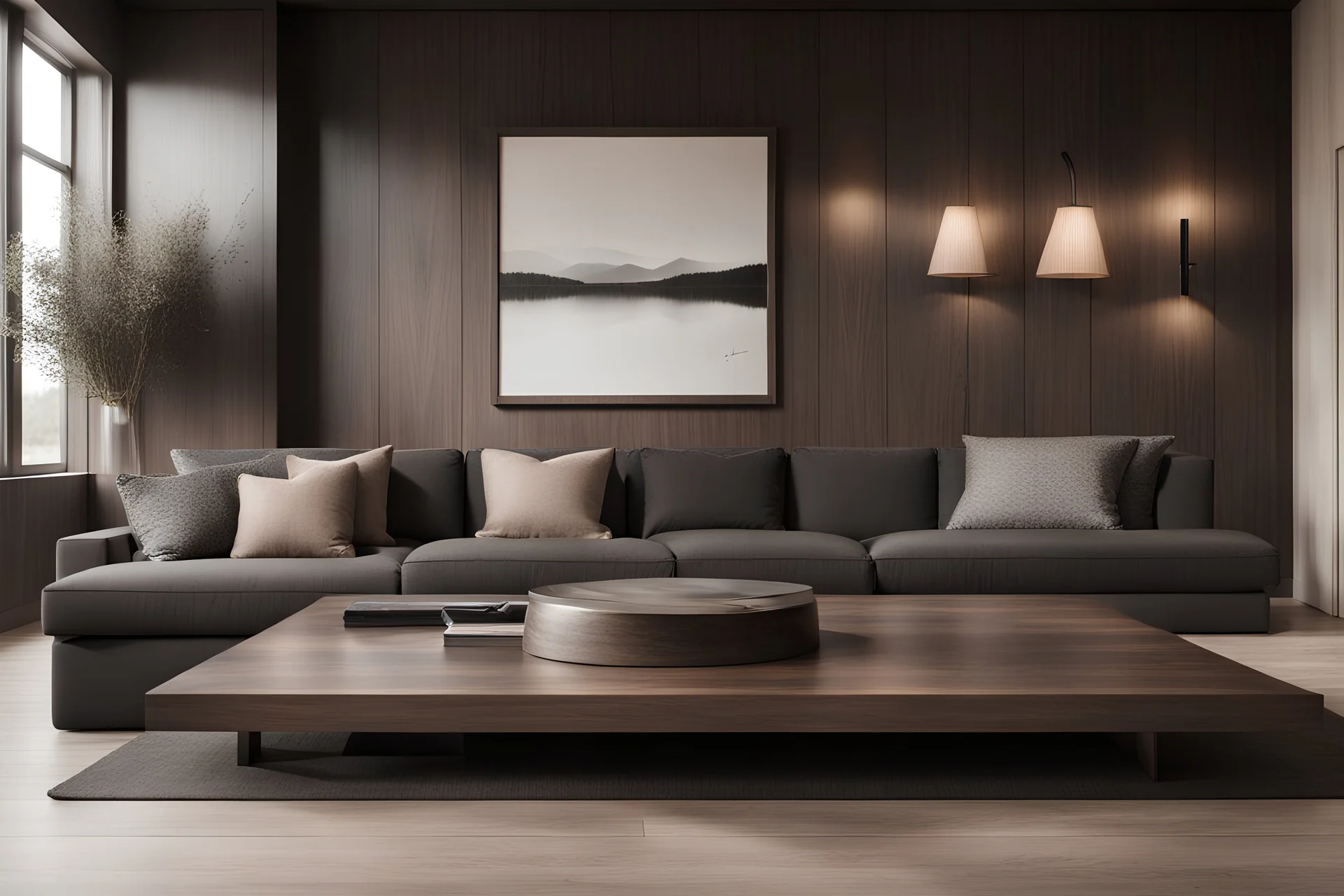 detail image of anl living room. modern luxury farmhouse style. dark wood