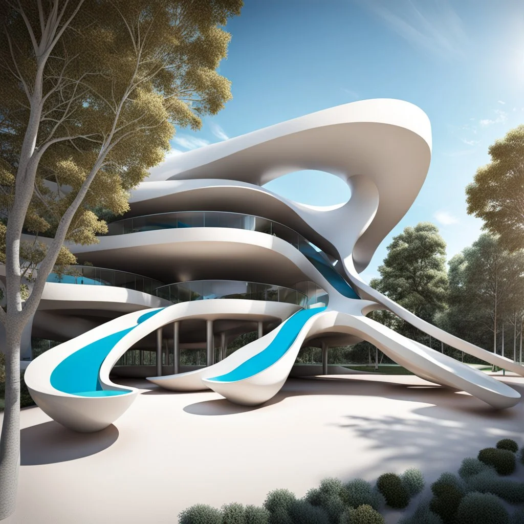 Dibujo arquitectónico de un parque infantil estilo Zaha Hadid