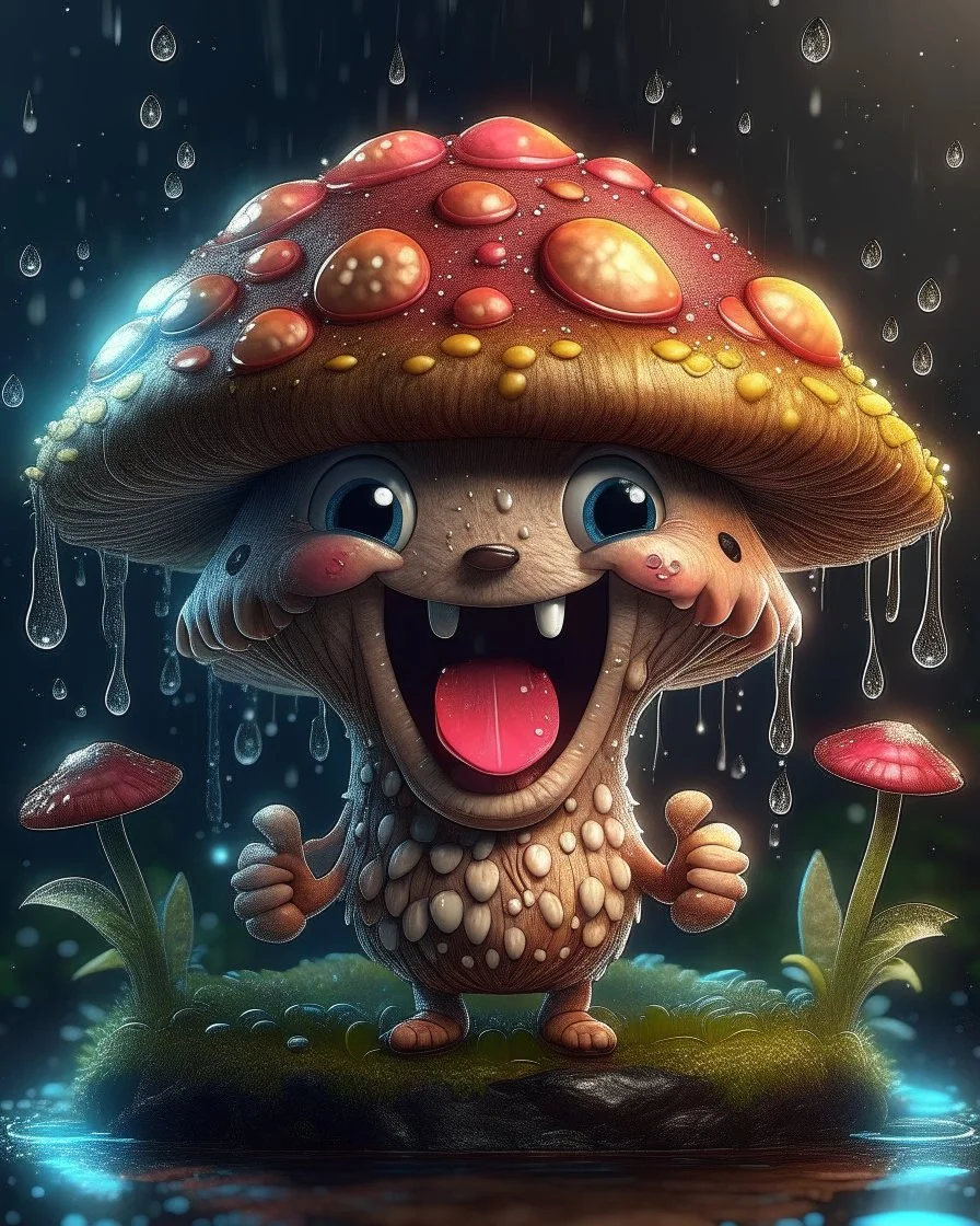 Magical cute mini kawaii mushroom with smiling face, Liquid Structure, Flying Petals, Sparks, Lightning, Splash, Portrait Photography, Fantasy Background, Intricate Patterns, Ultra Detailed, , cartoon style, Complex Details, Intricate Details, 16k, HDR, High Quality, Trending On Artstation, Sharp Focus, Studio Photo, Intricate Details, Highly Detailed, By Greg Rutkowski