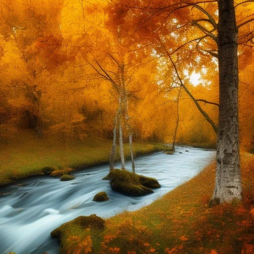 Highly detailed portrait of big autumn trees in the rever.