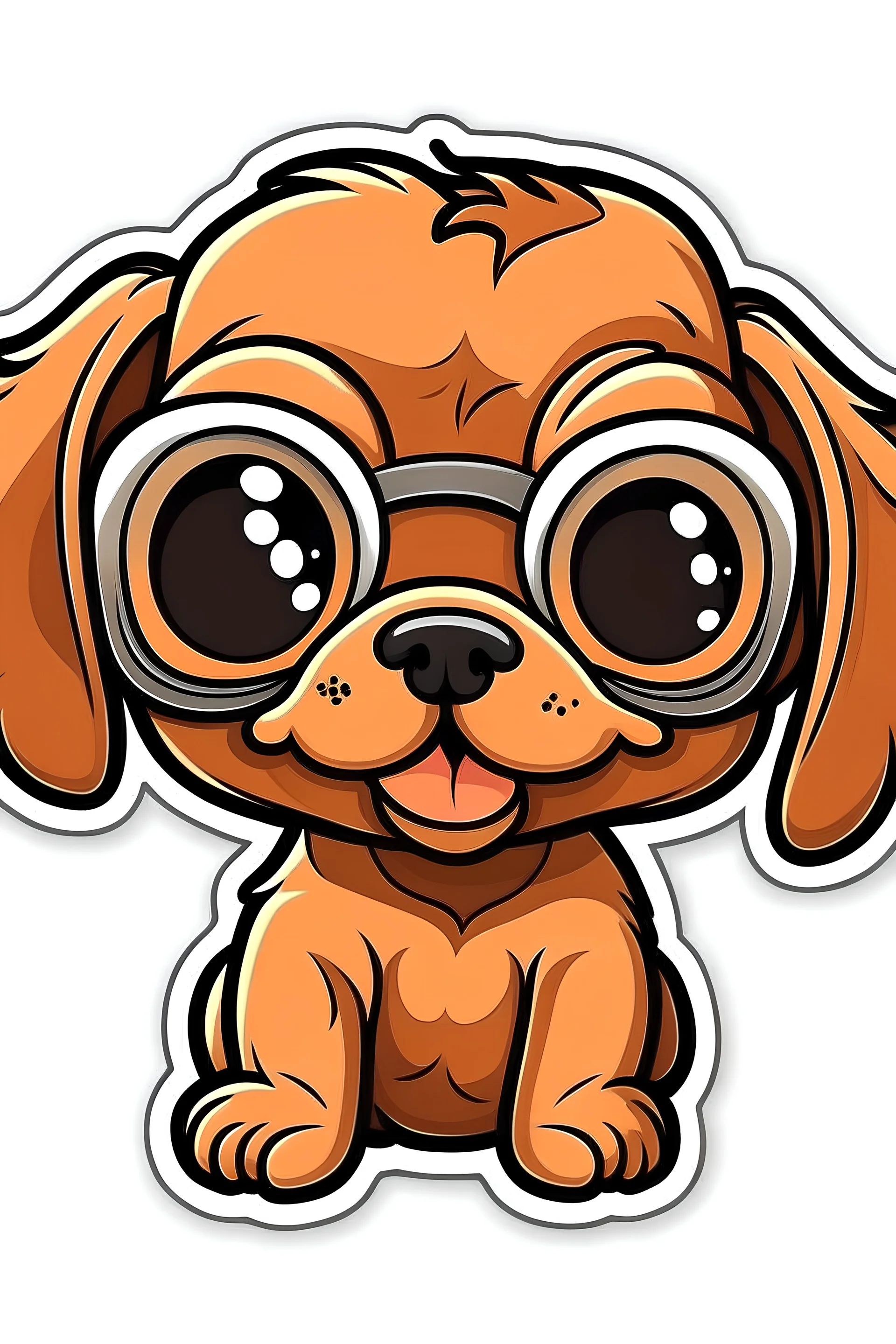 cute smiling brown puppy sticker with black goggles