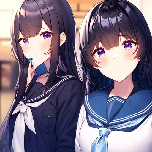 Clear focus,High resolution,High quality, Detailed, Black long hair, Purple eyes, mouth open, blushing, Sailor uniform