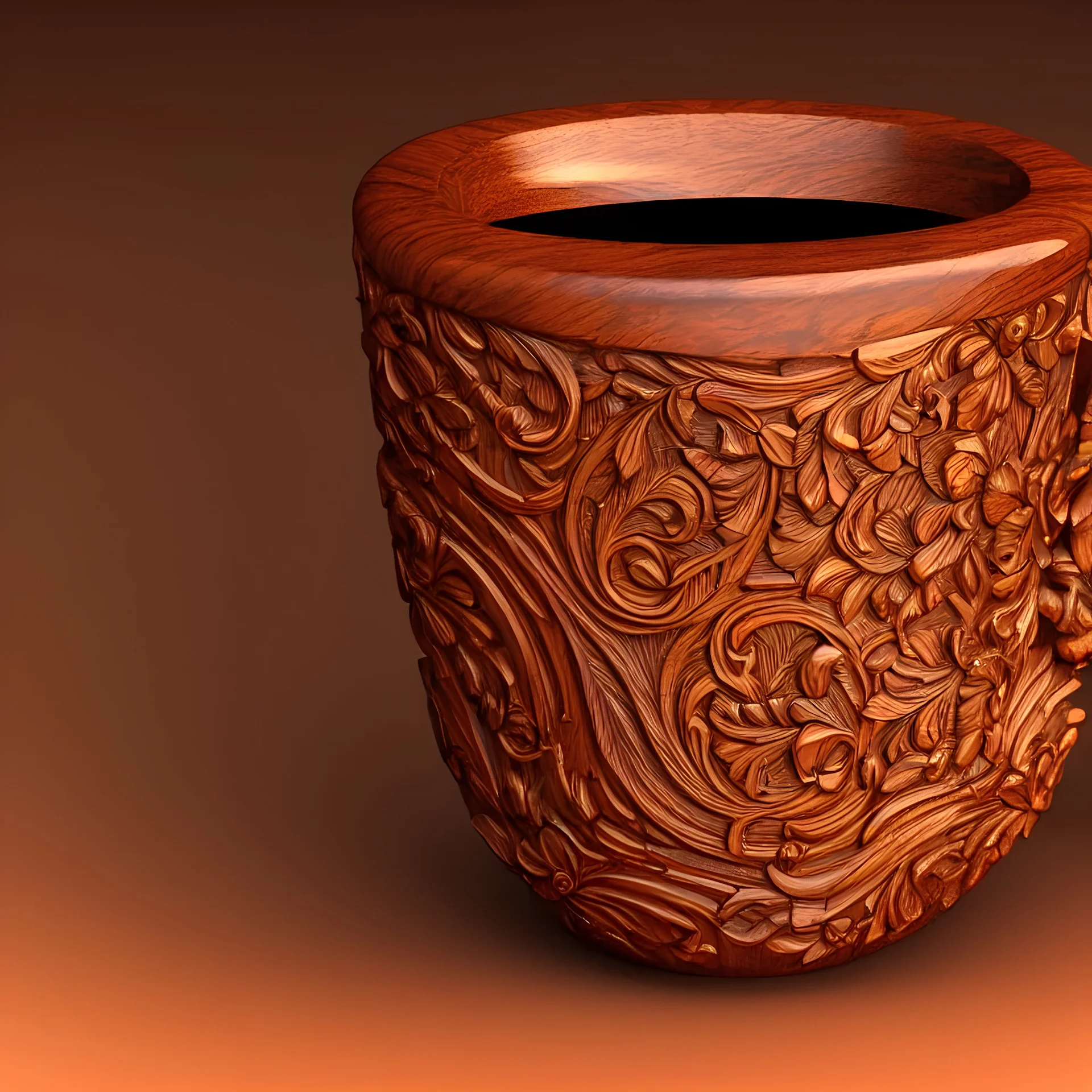 sculpture en bois, tasse avec une anse , polie, vernie, brillante, texture bois, ultra réaliste, ultra détaillé, ultra intriqué, hdr, 8k, rendu octane, cinema 4d