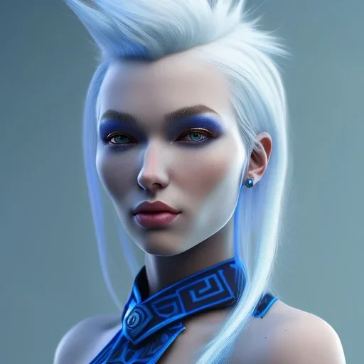 head and shoulders portrait of a blue Cowgirl with blue skin and white hair, 8k resolution concept art portrait