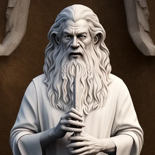 White Sculpture gandalf full body, greek sculpture style, full body, fresco background, hyper realistic, 8k,