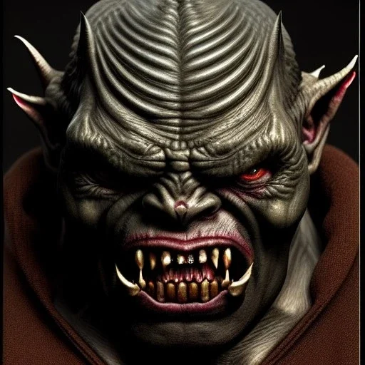 evil orc, brutal face, portrait on oil, 8k, finely detailed, dark light, photo realistic, hr giger