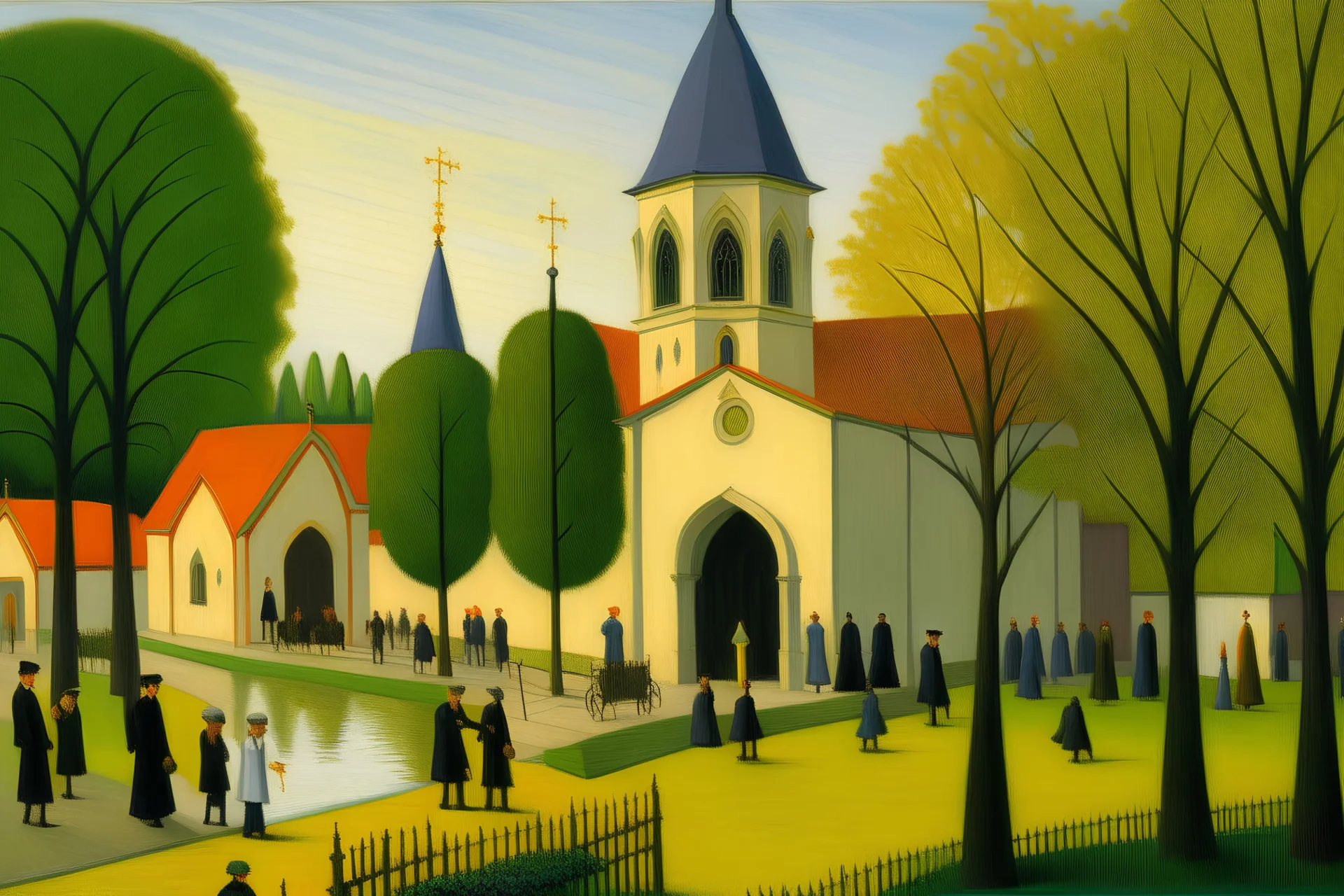 A church of life in daylight painted by Georges Seurat