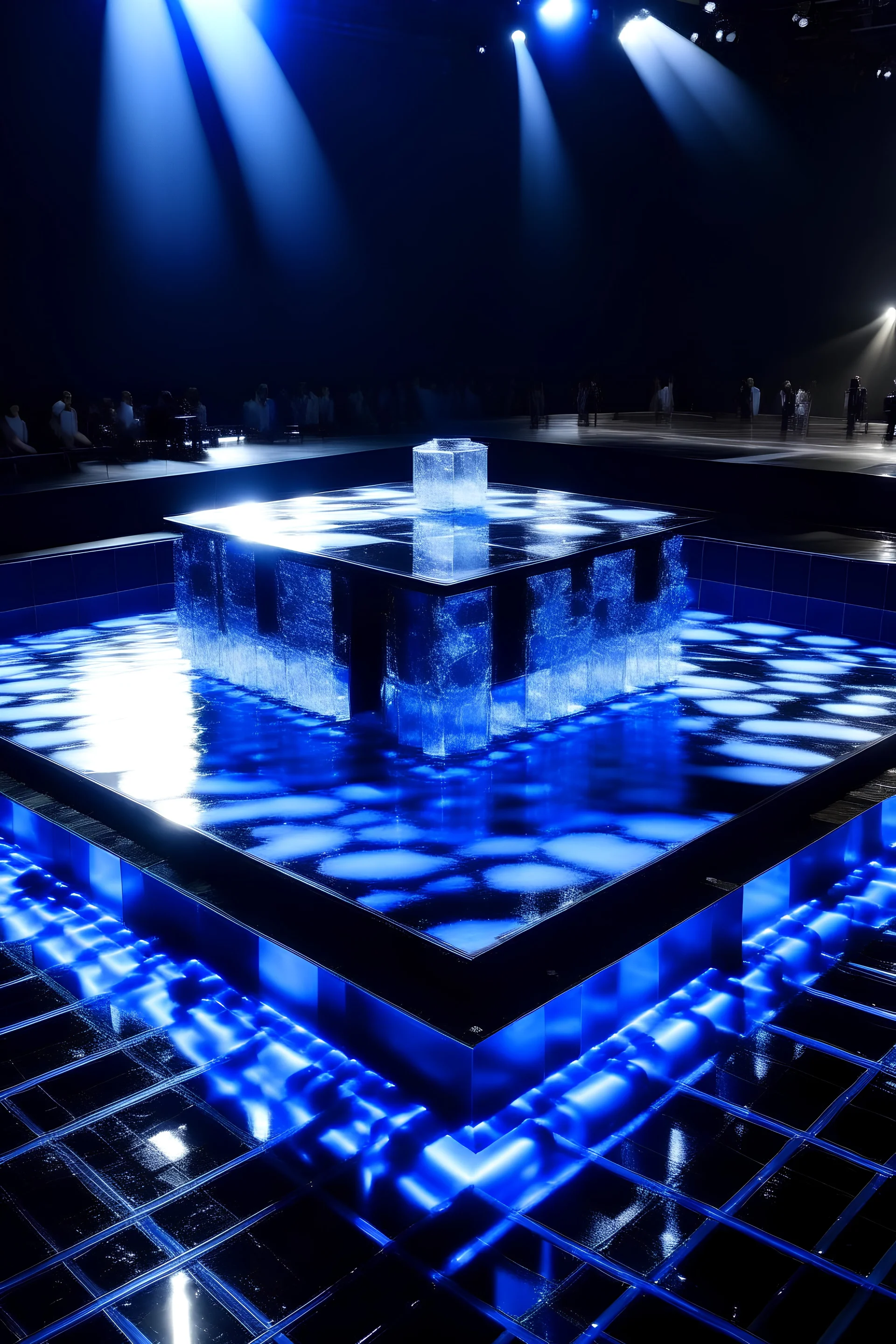 A square Eurovision stage made of water and cubus