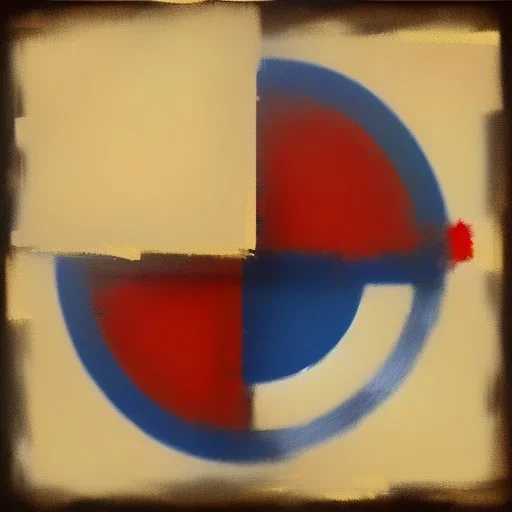 Suprematist painting red circles, gold, blue, white