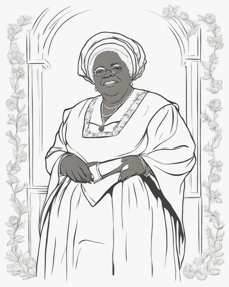 Outline art for coloring pages with MARY MCLEOD BETHUNE , white background, sketch style, only use black outline, white background, no shadows and well and clear outline , white background, sketch style, only use black outline, white background, no shadows and well and clear outline