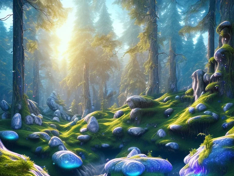 white crystal cosmic and galactic ambiance hill forest sky rocks sunny trees pools surreal, full of details, smooth, bright sunshine，soft light atmosphere, light effect，vaporwave colorful, concept art, smooth, extremely sharp detail, finely tuned detail, ultra high definition, 8 k, unreal engine 5, ultra sharp focus