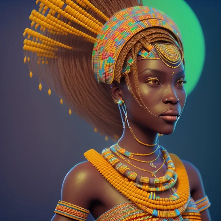 kente african bride model, full body, cinema 4d, octane render, high detail