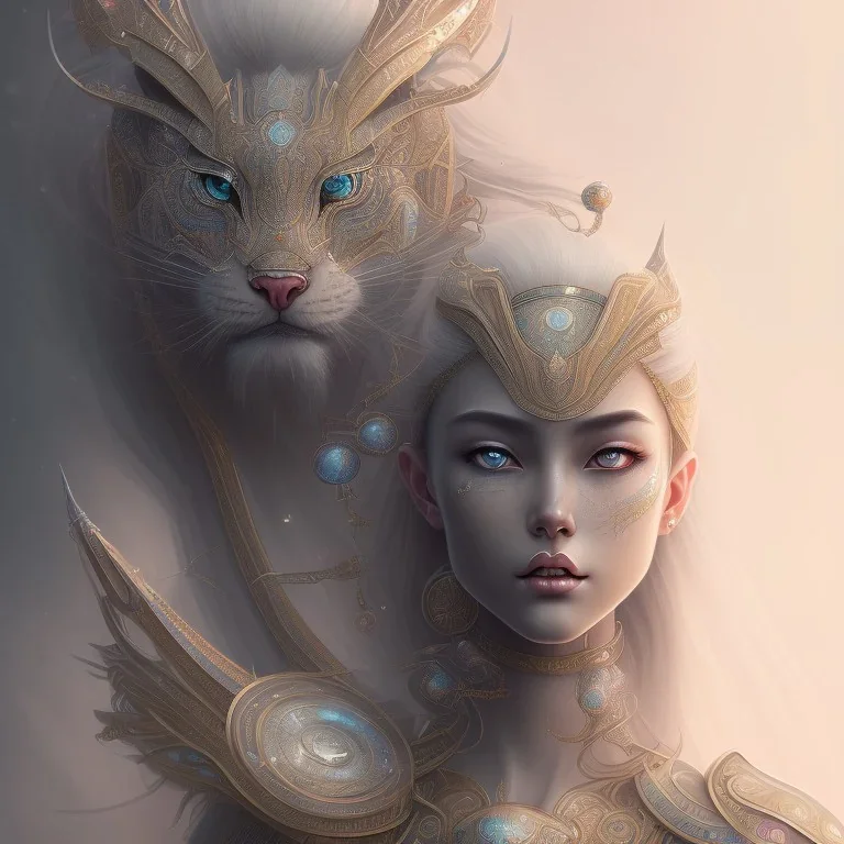 sango fantasy, fantasy magic, intricate, sharp focus, illustration, highly detailed, digital painting, concept art, matte, masterpiece head sexy Asian beauty white hair space lady silver tiger head Egyptian princess pyramid